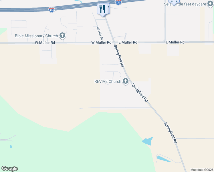 map of restaurants, bars, coffee shops, grocery stores, and more near 136 Heatherview Drive in East Peoria