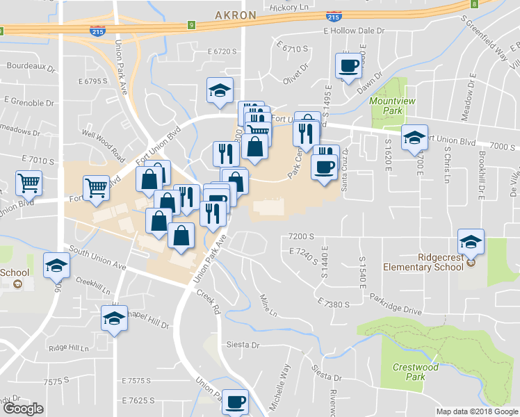 map of restaurants, bars, coffee shops, grocery stores, and more near 1310 Park Centre Drive in Cottonwood Heights