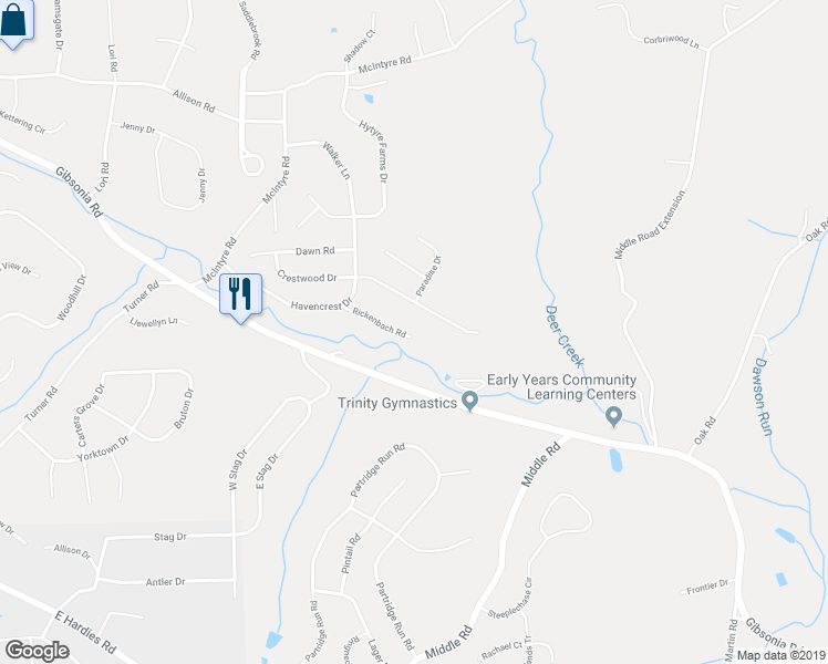 map of restaurants, bars, coffee shops, grocery stores, and more near 4118 Rickenbach Road in Gibsonia