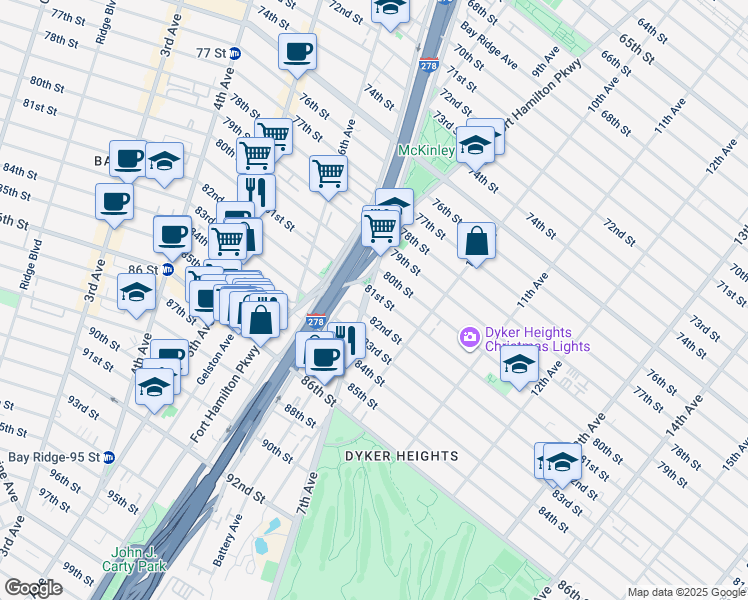 map of restaurants, bars, coffee shops, grocery stores, and more near 910 81st Street in Brooklyn