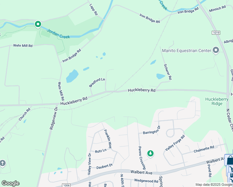 map of restaurants, bars, coffee shops, grocery stores, and more near 3830 Huckleberry Road in Allentown