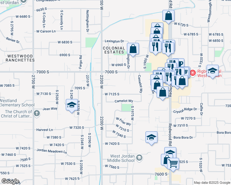 map of restaurants, bars, coffee shops, grocery stores, and more near 2124 West 7125 South in West Jordan