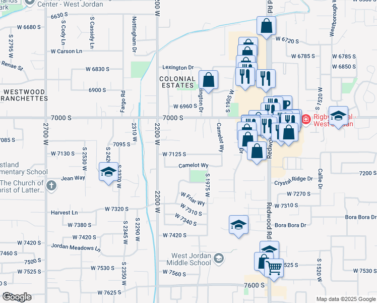 map of restaurants, bars, coffee shops, grocery stores, and more near 2082 West 7125 South in West Jordan