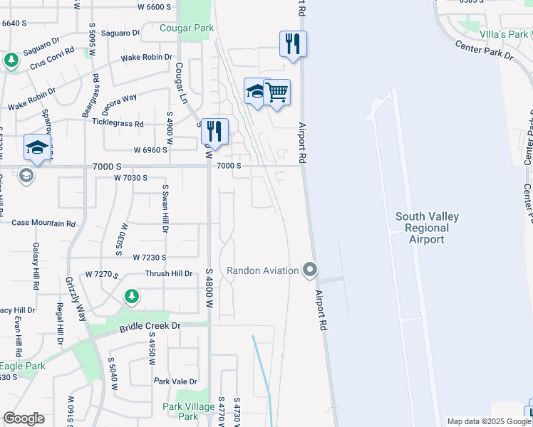 map of restaurants, bars, coffee shops, grocery stores, and more near 4663 Greensand Drive in West Jordan