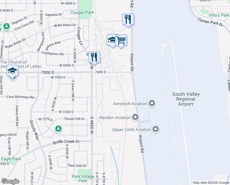 map of restaurants, bars, coffee shops, grocery stores, and more near 4669 Greensand Drive in West Jordan