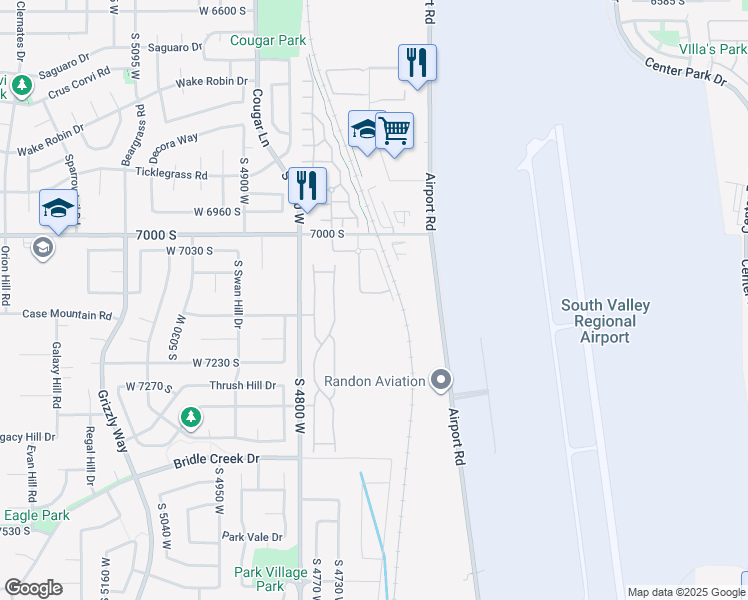 map of restaurants, bars, coffee shops, grocery stores, and more near 4673 Greensand Drive in West Jordan
