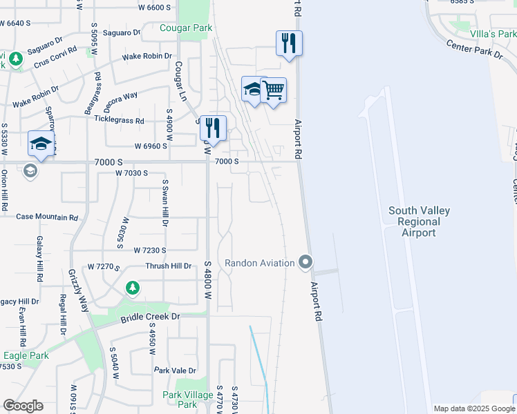 map of restaurants, bars, coffee shops, grocery stores, and more near 4663 Greensand Drive in West Jordan