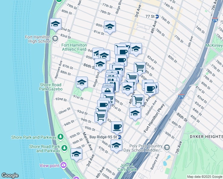 map of restaurants, bars, coffee shops, grocery stores, and more near in Brooklyn