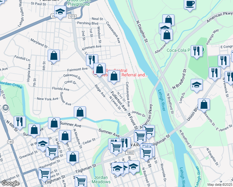 map of restaurants, bars, coffee shops, grocery stores, and more near 16-24 Dale Street in Allentown