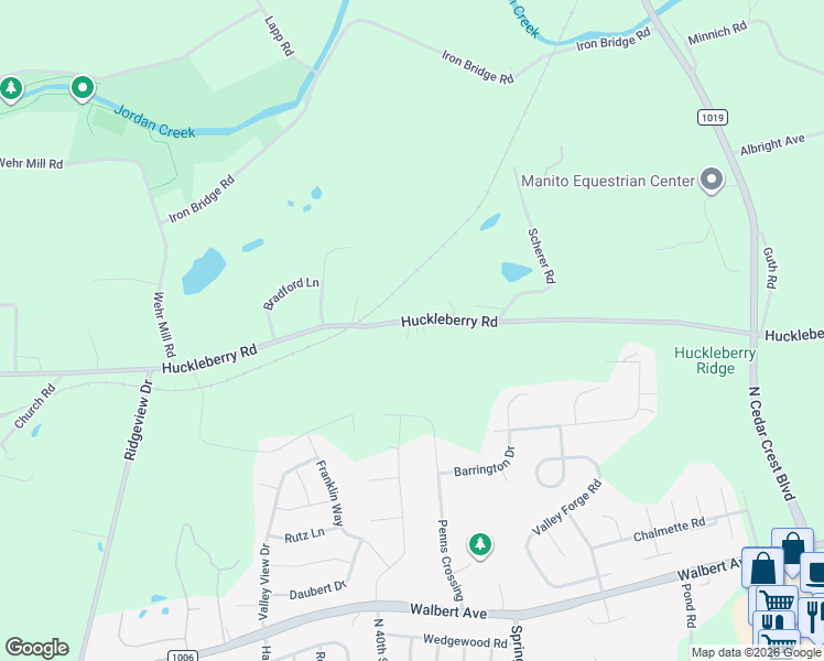 map of restaurants, bars, coffee shops, grocery stores, and more near 3750 Huckleberry Road in Allentown