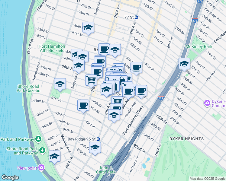 map of restaurants, bars, coffee shops, grocery stores, and more near 881214 4th Avenue in Brooklyn