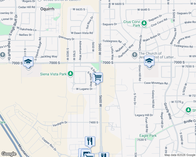 map of restaurants, bars, coffee shops, grocery stores, and more near 7159 South Sorrento Way in West Jordan