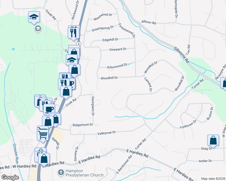 map of restaurants, bars, coffee shops, grocery stores, and more near 1052 High Meadows Drive in Gibsonia