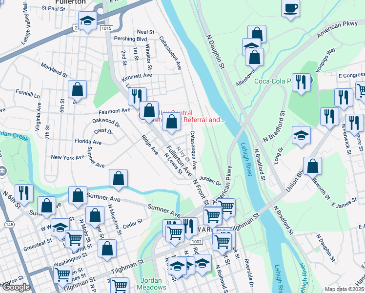 map of restaurants, bars, coffee shops, grocery stores, and more near 16-24 Dale Street in Allentown