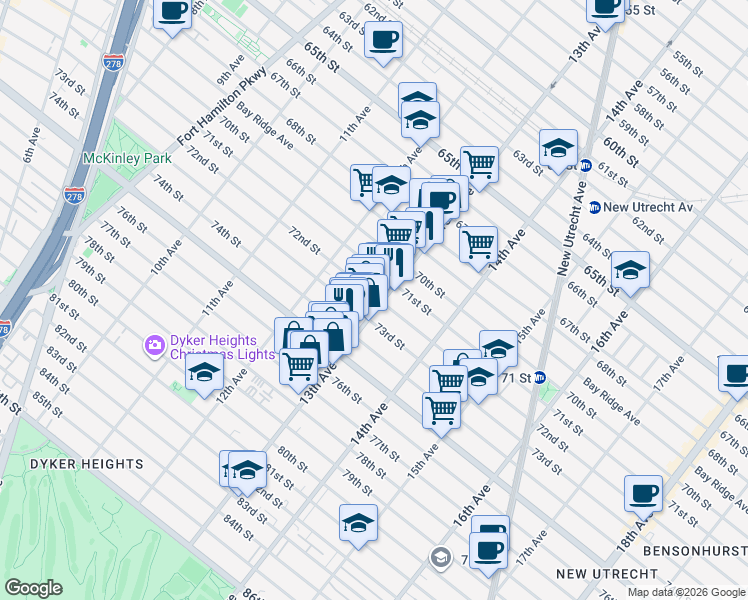 map of restaurants, bars, coffee shops, grocery stores, and more near in Brooklyn