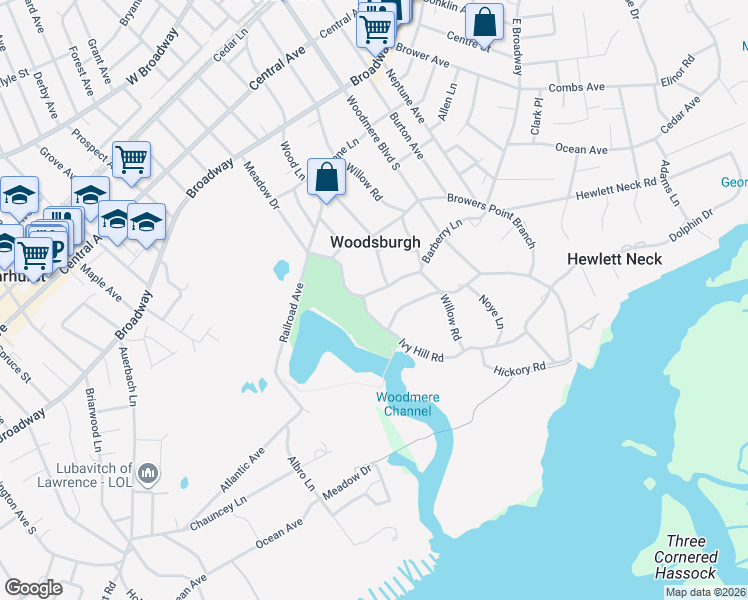 map of restaurants, bars, coffee shops, grocery stores, and more near 210 Ivy Hill Road in Woodmere