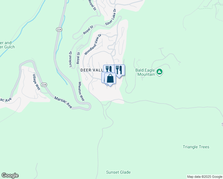 map of restaurants, bars, coffee shops, grocery stores, and more near 7550 Royal Street in Park City