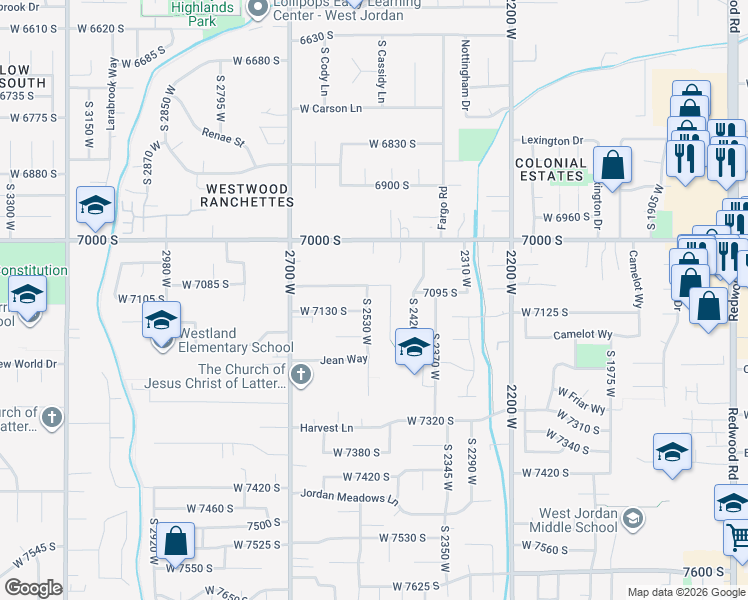 map of restaurants, bars, coffee shops, grocery stores, and more near 7148 South 2470 West in West Jordan