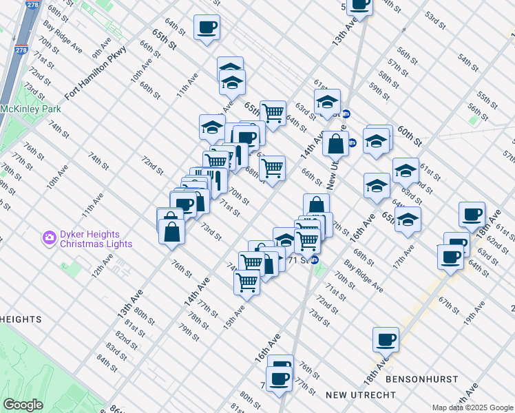 map of restaurants, bars, coffee shops, grocery stores, and more near in Brooklyn