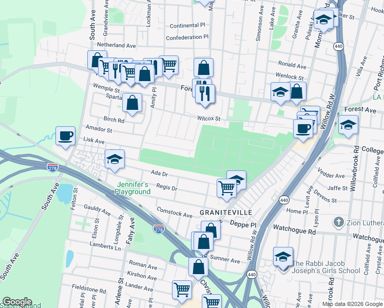 map of restaurants, bars, coffee shops, grocery stores, and more near 2 Ludwig Lane in Staten Island