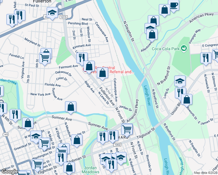 map of restaurants, bars, coffee shops, grocery stores, and more near 16-24 Dale Street in Allentown