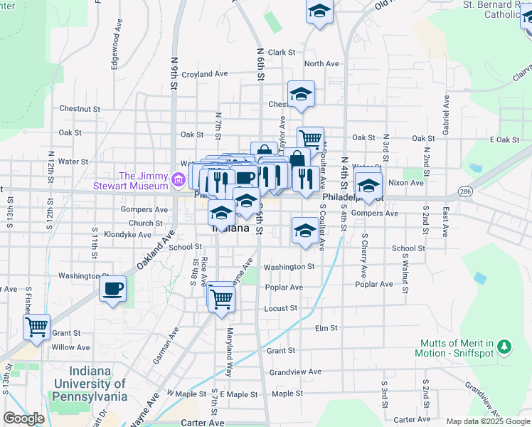 map of restaurants, bars, coffee shops, grocery stores, and more near 57 South 6th Street in Indiana