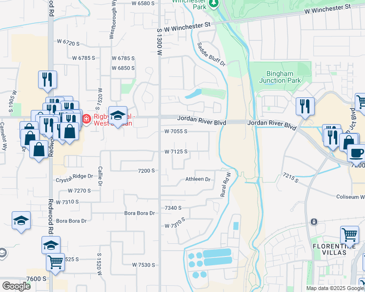map of restaurants, bars, coffee shops, grocery stores, and more near 7108 South 1205 West in West Jordan