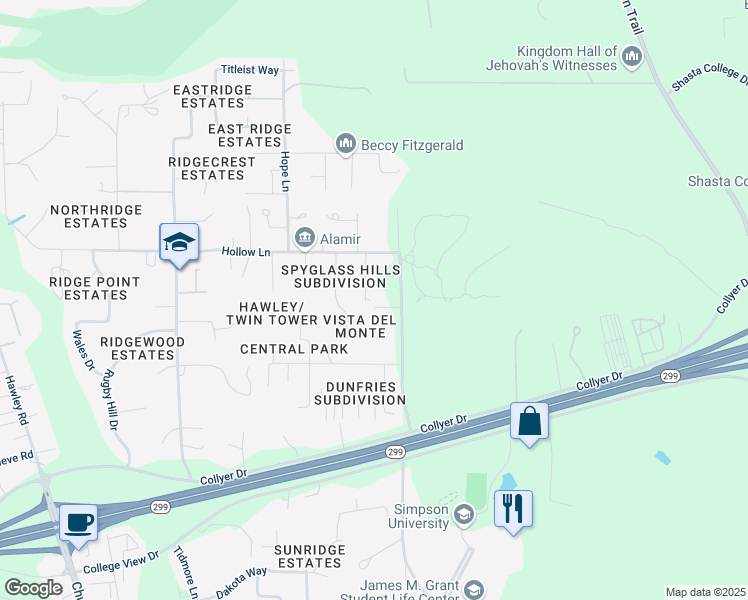 map of restaurants, bars, coffee shops, grocery stores, and more near 964 Twin Tower Dr in Redding