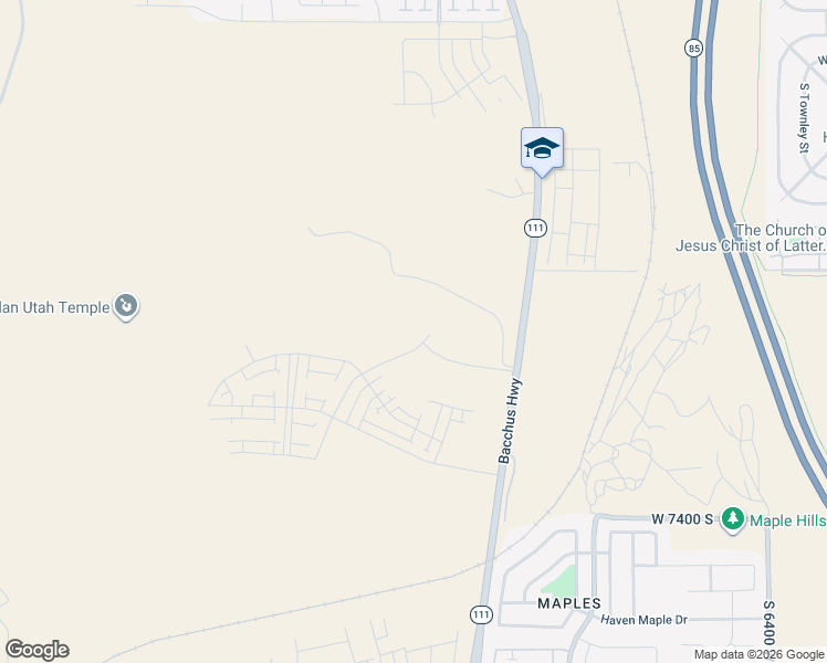 map of restaurants, bars, coffee shops, grocery stores, and more near 7036 Bacchus Highway in West Jordan