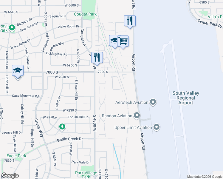 map of restaurants, bars, coffee shops, grocery stores, and more near 7118 Greensand Drive in West Jordan