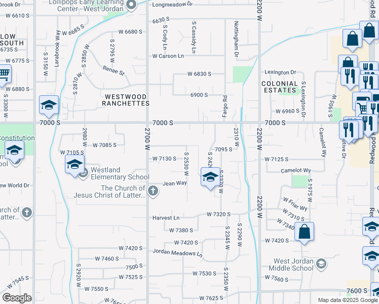 map of restaurants, bars, coffee shops, grocery stores, and more near 7148 South 2470 West in West Jordan