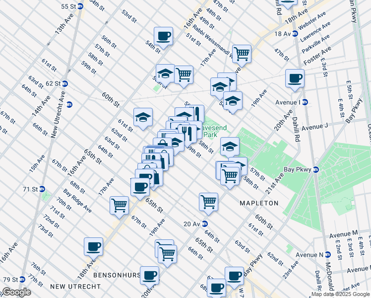 map of restaurants, bars, coffee shops, grocery stores, and more near 1843 60th Street in Brooklyn
