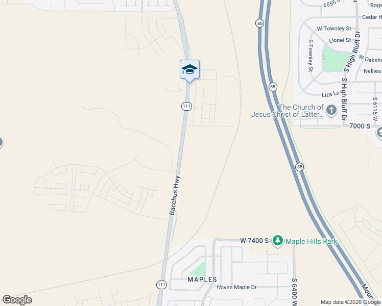 map of restaurants, bars, coffee shops, grocery stores, and more near 6551-7291 Highway 111 in West Jordan