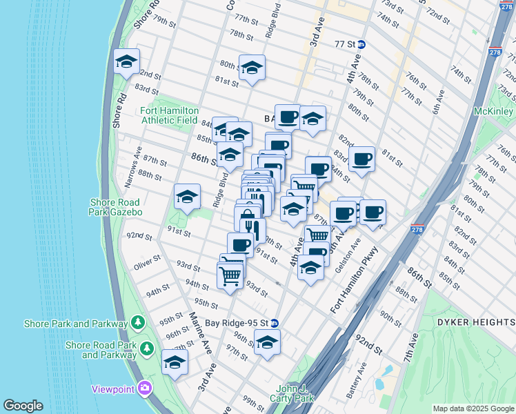 map of restaurants, bars, coffee shops, grocery stores, and more near in Brooklyn