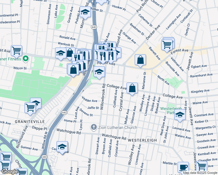 map of restaurants, bars, coffee shops, grocery stores, and more near 29 Bryson Avenue in Staten Island