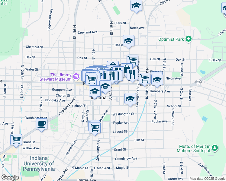map of restaurants, bars, coffee shops, grocery stores, and more near 57 South 6th Street in Indiana