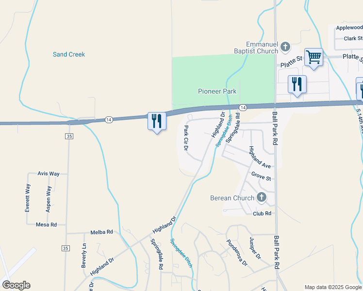 map of restaurants, bars, coffee shops, grocery stores, and more near 428 Park Circle Drive in Sterling