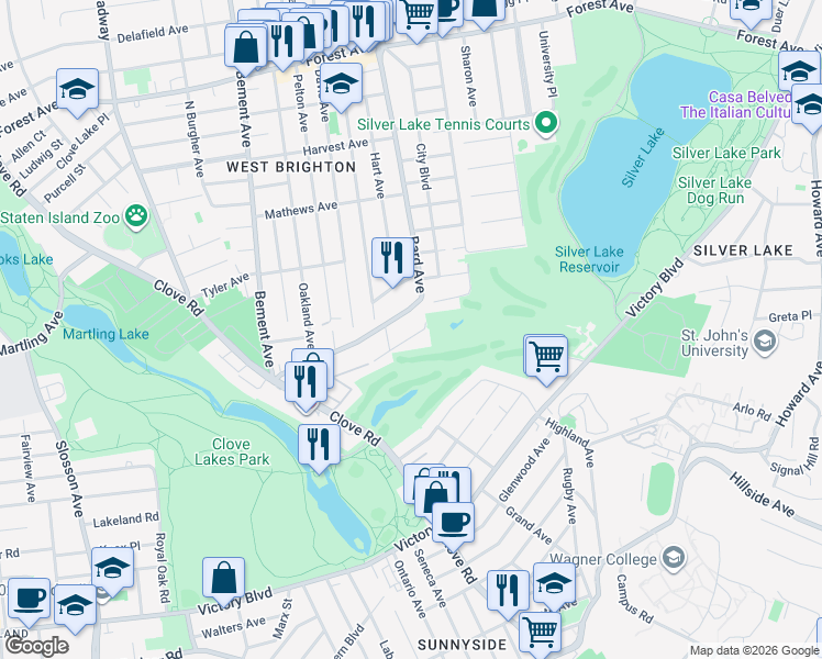 map of restaurants, bars, coffee shops, grocery stores, and more near 26 Oxholm Avenue in Staten Island