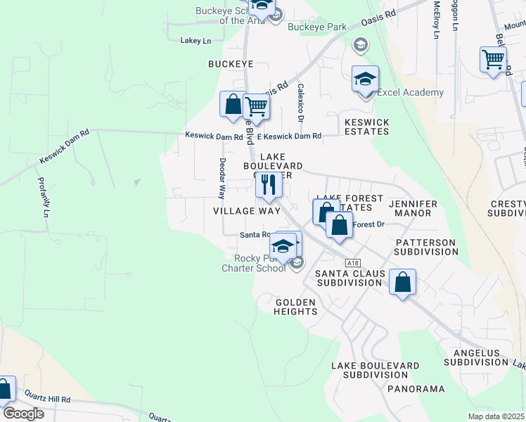 map of restaurants, bars, coffee shops, grocery stores, and more near 1084 Lake Boulevard in Redding