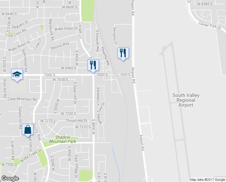 map of restaurants, bars, coffee shops, grocery stores, and more near 7093 Greensand Drive in West Jordan