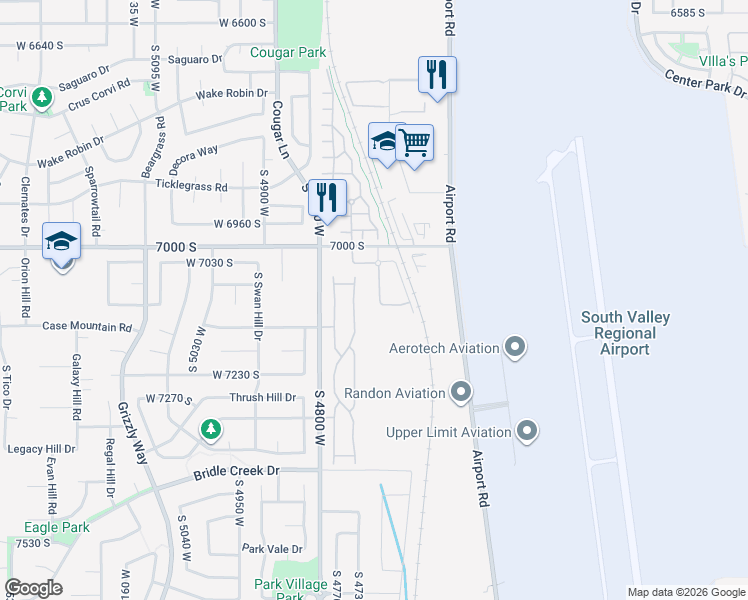 map of restaurants, bars, coffee shops, grocery stores, and more near 7118 Greensand Drive in West Jordan