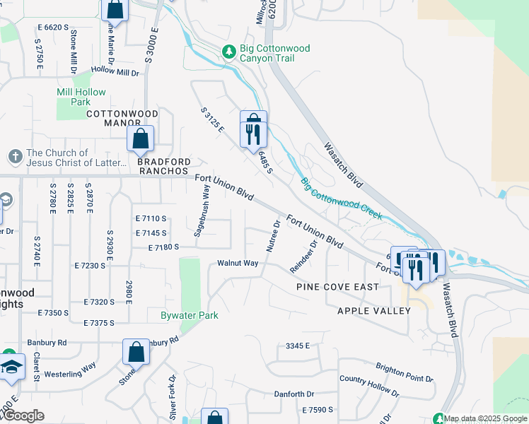 map of restaurants, bars, coffee shops, grocery stores, and more near 7038 Monica Cove in Cottonwood Heights