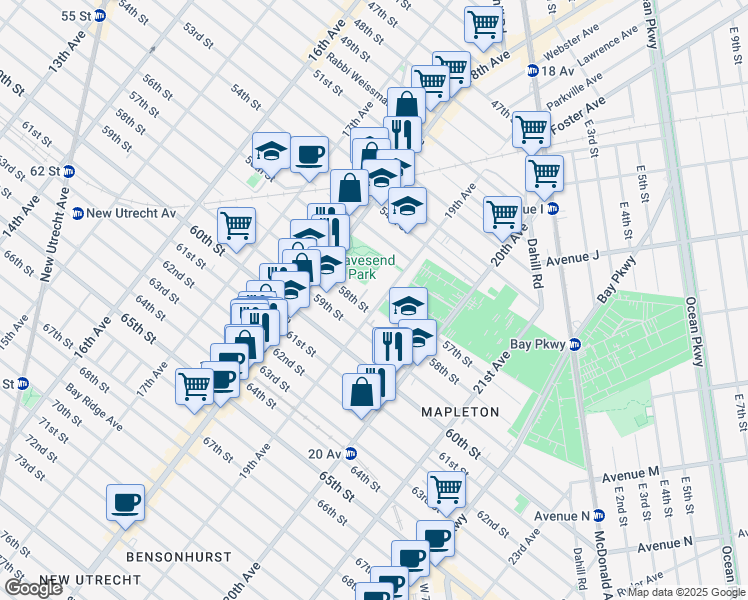 map of restaurants, bars, coffee shops, grocery stores, and more near 1849 58th Street in Brooklyn
