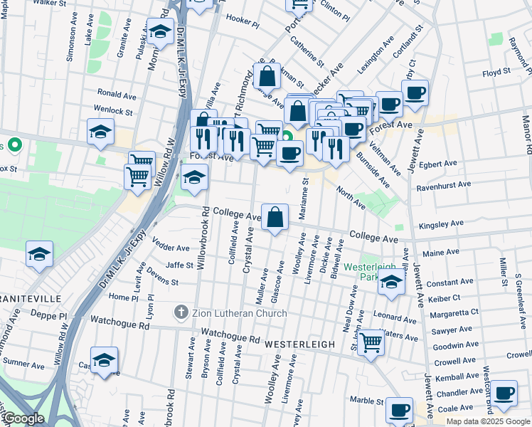 map of restaurants, bars, coffee shops, grocery stores, and more near 54 Galloway Avenue in Staten Island