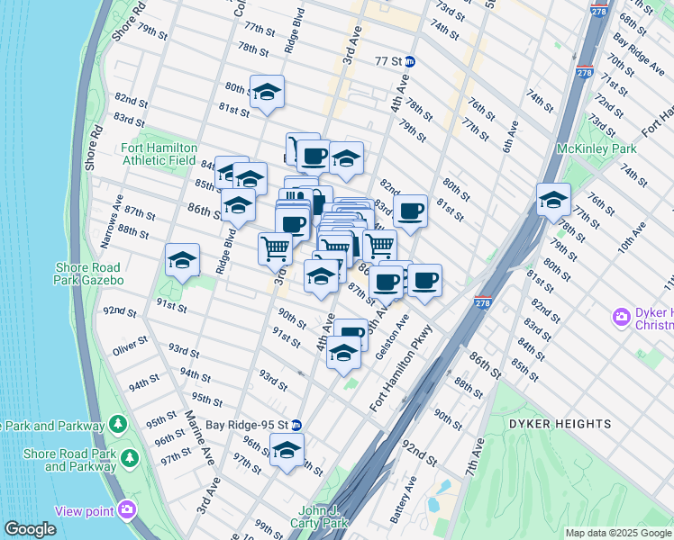 map of restaurants, bars, coffee shops, grocery stores, and more near 8620-8622 4th Avenue in Brooklyn