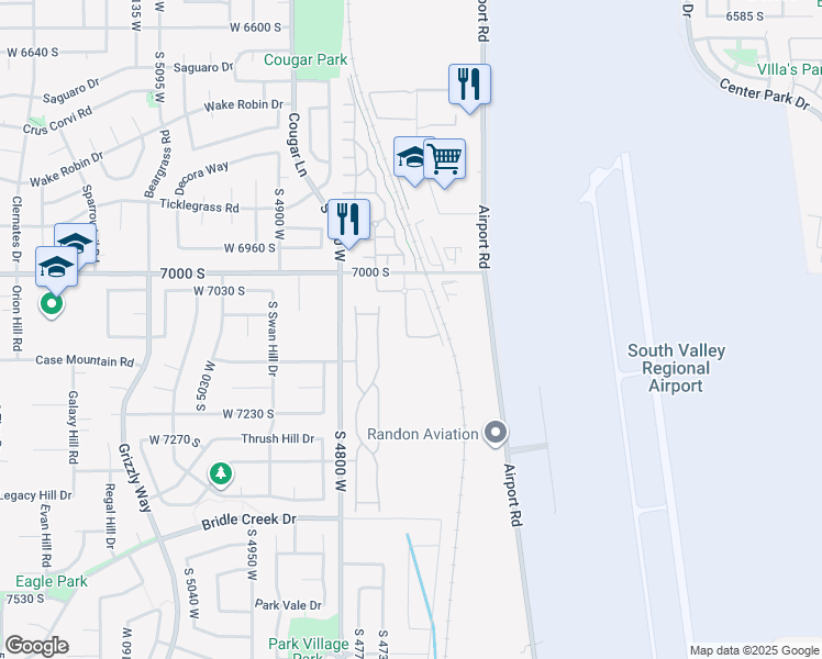 map of restaurants, bars, coffee shops, grocery stores, and more near 7093 Greensand Drive in West Jordan