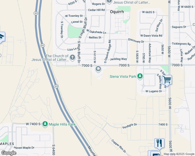 map of restaurants, bars, coffee shops, grocery stores, and more near 6111 West 7000 South in West Jordan