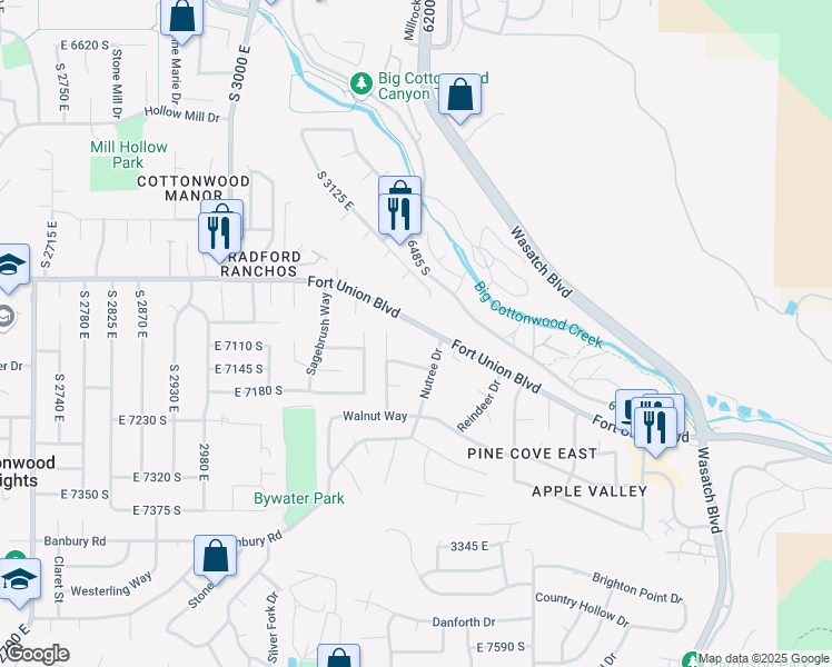 map of restaurants, bars, coffee shops, grocery stores, and more near 3298 Fort Union Boulevard in Cottonwood Heights