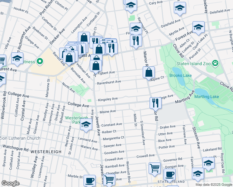 map of restaurants, bars, coffee shops, grocery stores, and more near 183 Benedict Avenue in Staten Island