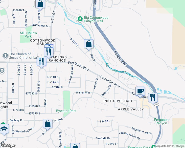 map of restaurants, bars, coffee shops, grocery stores, and more near 7038 Monica Cove in Cottonwood Heights